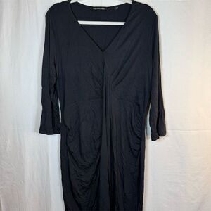 Colleen Lopez Dress Womens XL Black V-Neck Twist Front Long Sleeve Midi